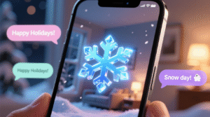 a-close-up-of-a-glowing-blue-snowflake-emoji-on-a-smartphone-screen-with-chat-bubbles-in-the-background